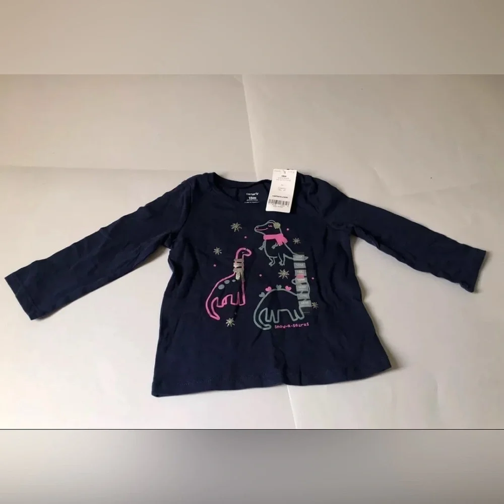 Carter’s Baby Girl Dino/Dinosaur Winter Graphic Long Sleeve T-Shirt 18M NWT